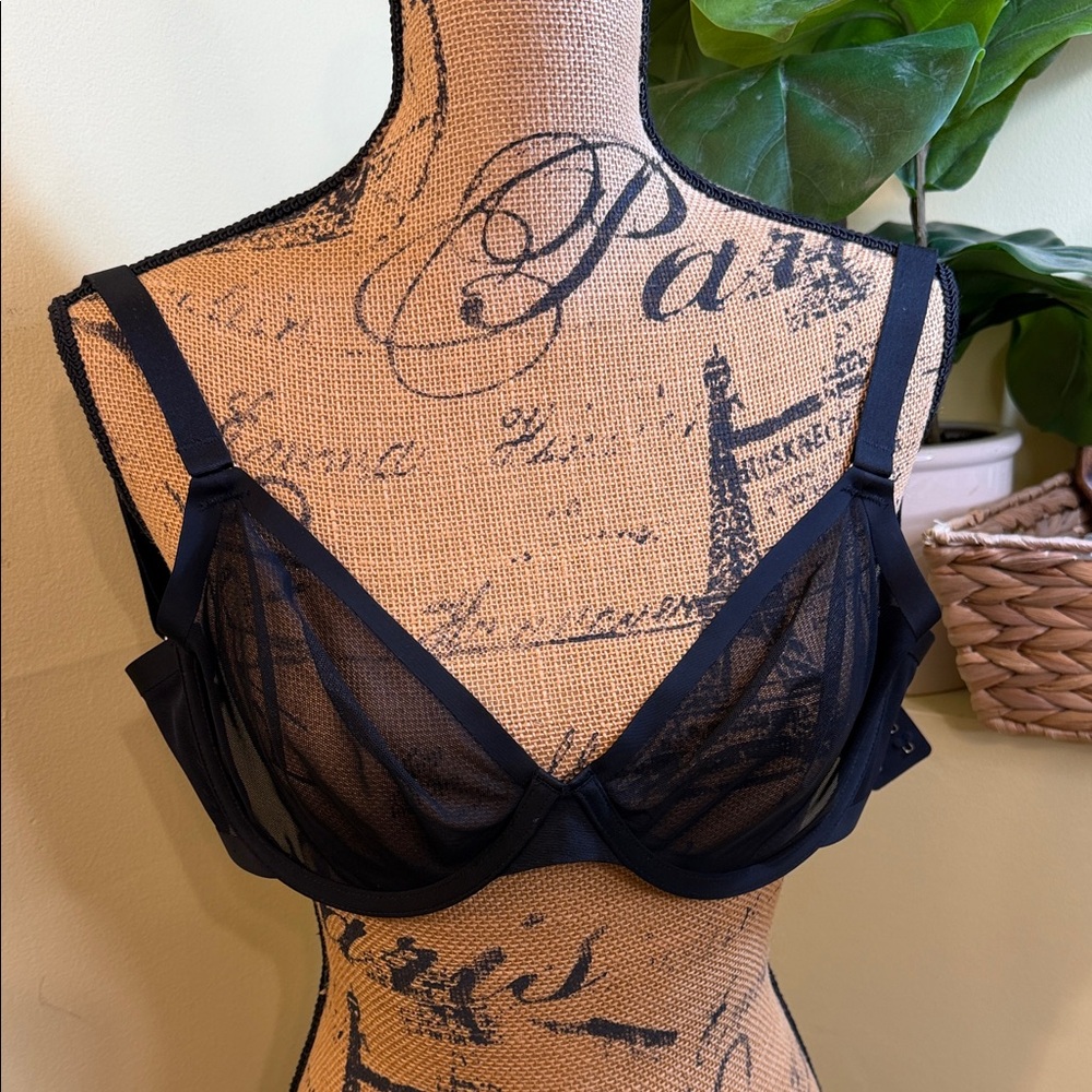 CUUP THE PLUNGE - MESH Sheer Black Underwire Mesh Bra 32F